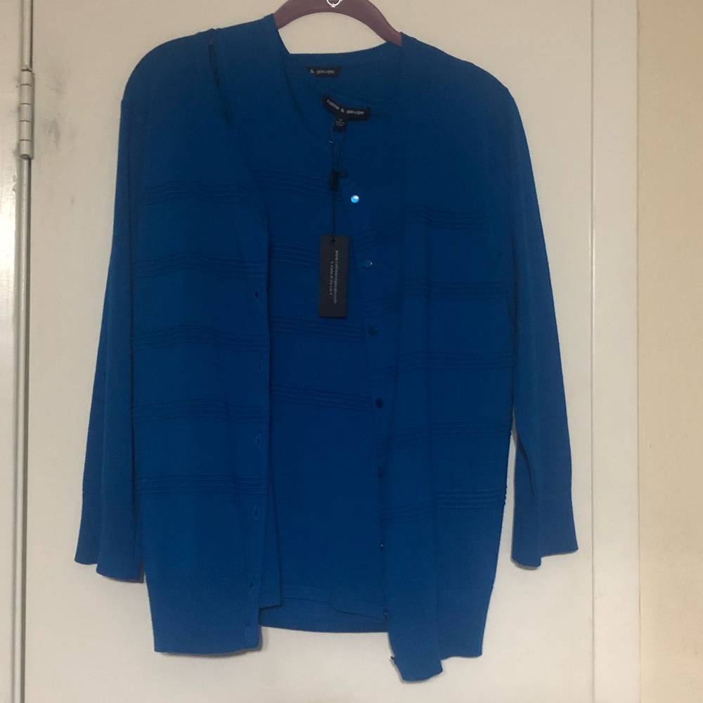 Cable & Gauge deep teal 3/4 sleeve cardigan sweater set